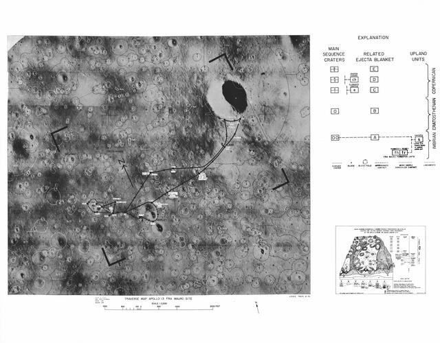 Lunar map showing traverse plans for Apollo 14 lunar landing mission
