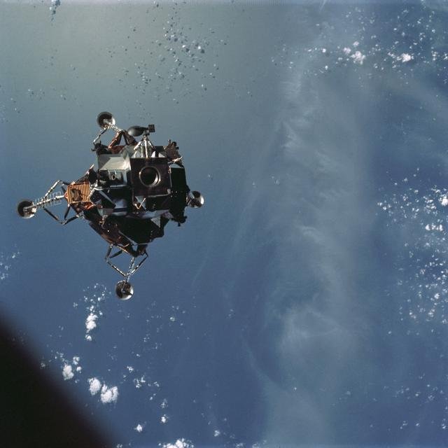 Apollo 9 Lunar Module in lunar landing configuration