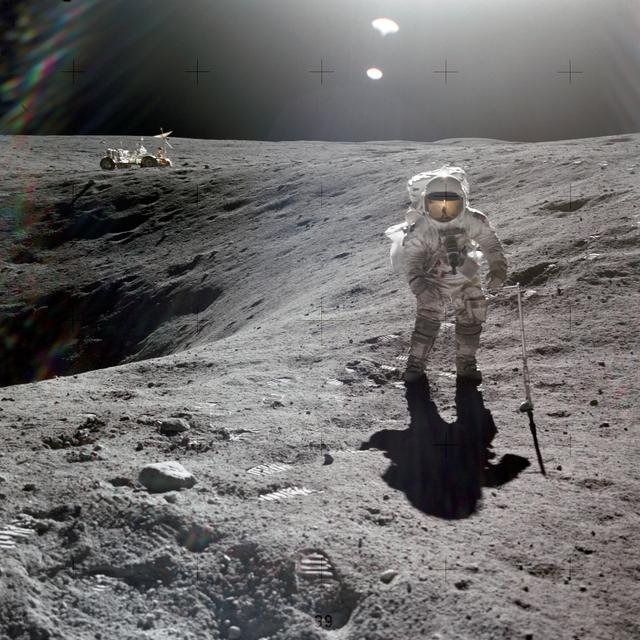 Apollo 11 Mission image - Astronaut Edwin Aldrin descends the Lu