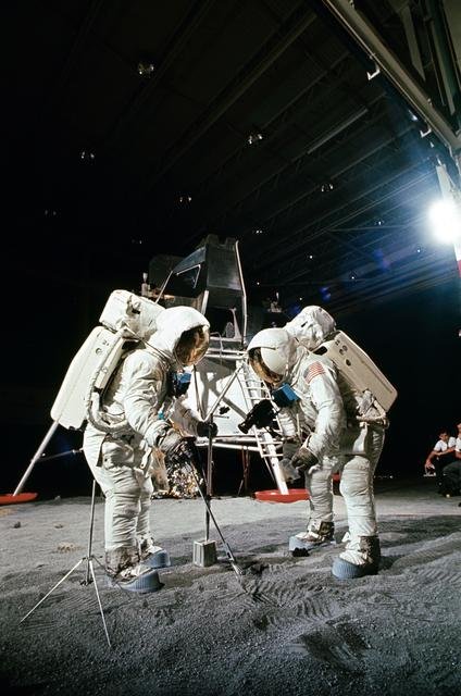 Astronaut Edwin Aldrin egresses lunar module on lunar surface