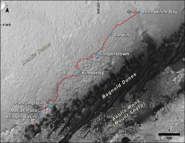 Curiosity Rover Traverse, First 1,185 Sols on Mars