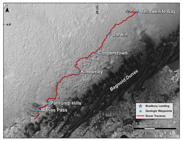 Curiosity Rover Traverse, First 1,163 Sols on Mars