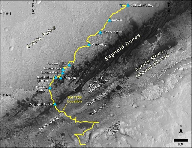 Mid-2017 Map of NASA's Curiosity Mars Rover Mission