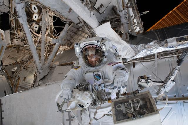 NASA astronaut Jessica Meir is pictured during a spacewalk