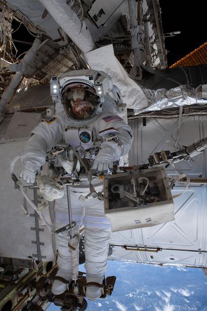 NASA astronaut Jessica Meir is pictured during a spacewalk