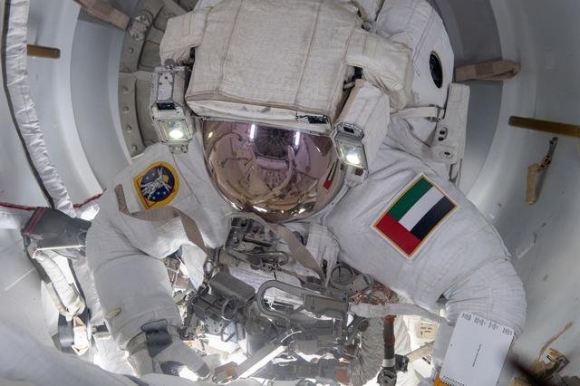 Astronaut Sultan Alneyadi prepares to begin his first career spacewalk