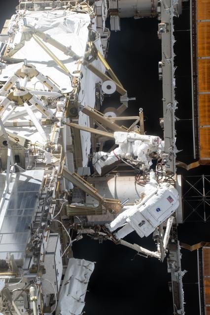 NASA astronauts Jessica Meir and Chris Williams are pictured during a spacewalk